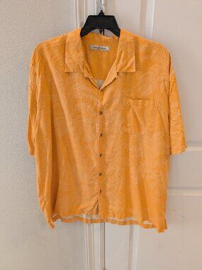 Tommy Bahama Hawaiian Button Up Shirt Mens XXL Orange Silk Tropical Vacation